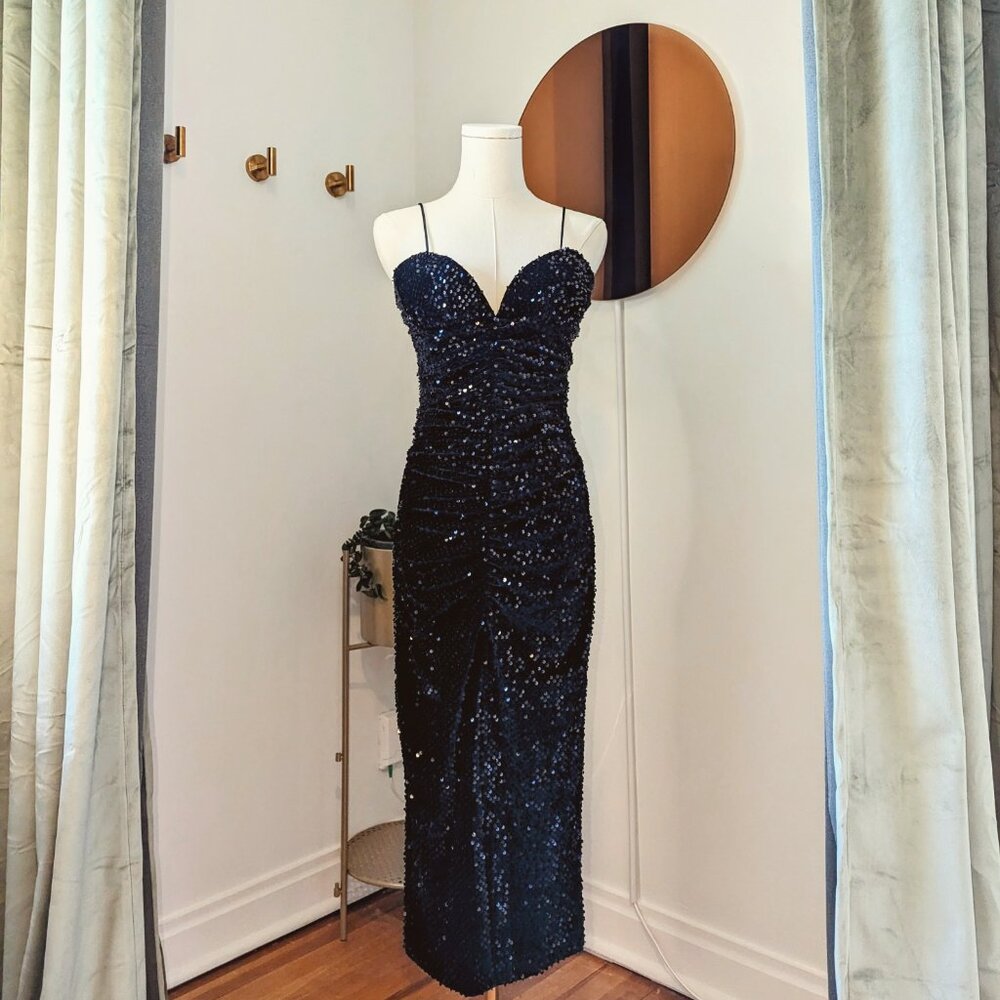 Ronny Kobo Bobby sequined ruched velvet dress	 – Black – Size‎ S